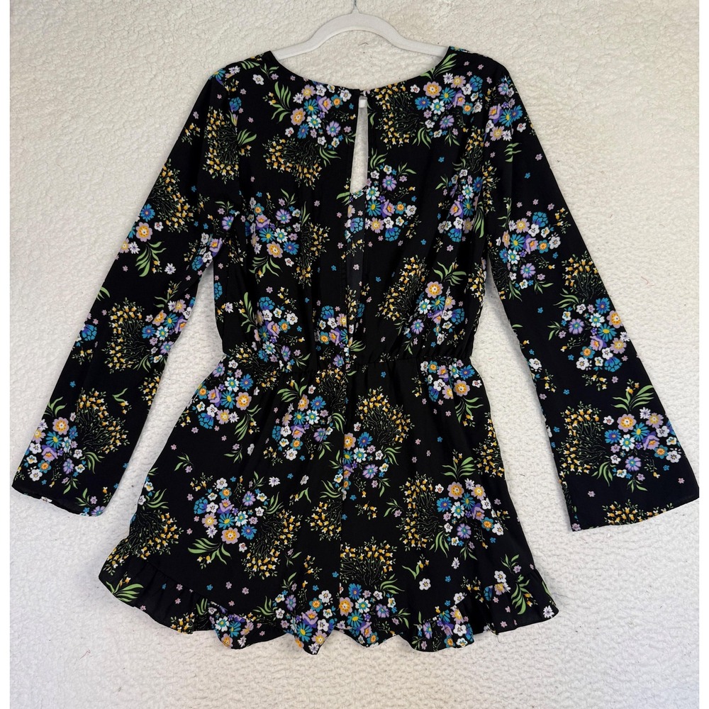 Patrons Of Peace Romper Womens M Black Floral Ruffle Whimsygoth Festival - Picture 2 of 9